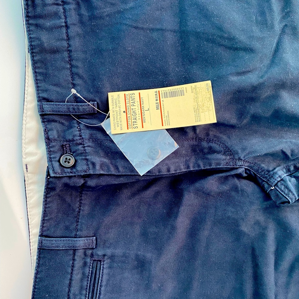 Muji ORGANIC Men’s Cotton Chino Cloth Straight Pants New w/Tags (Dark Navy) M